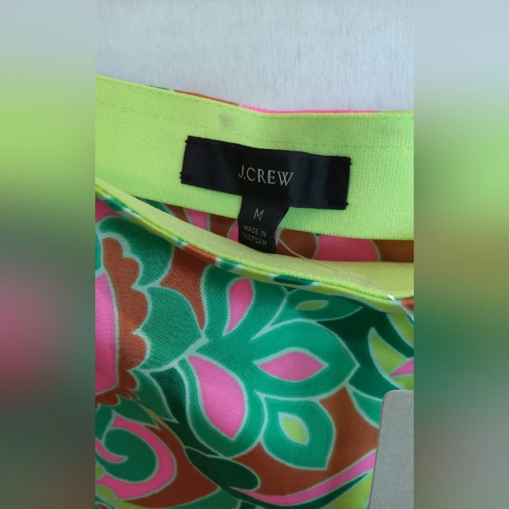 J.Crew pull - on slip  pink green floral midi skirt